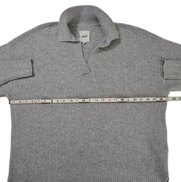 Aerie Gray Cozy Up Waffle Knit Polo Pullover Super Soft Sweater - Picture 3 of 13
